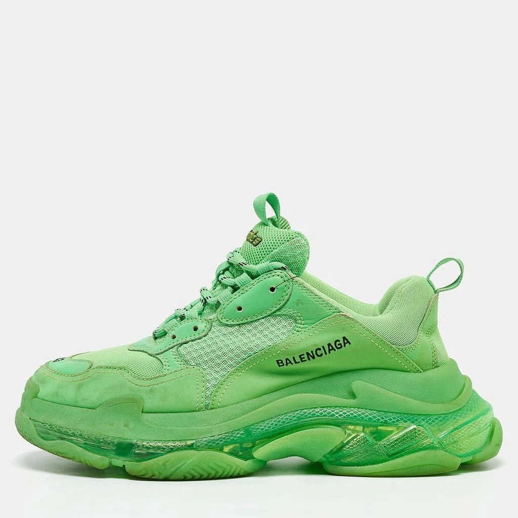 Balenciaga Balenciaga Green Faux Leather and Mesh Triple S Clear Sole Lace Up Sneakers Size 43 1