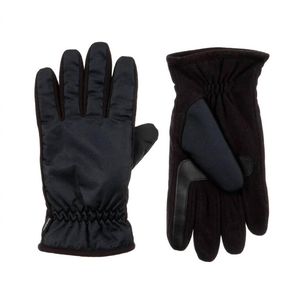 Isotoner Men’s Nylon & Fleece Gloves with Gathered Wrist