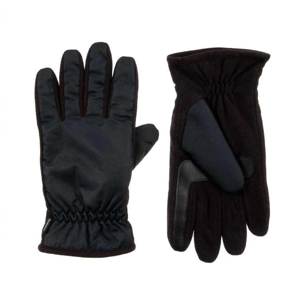 Isotoner Men’s Nylon & Fleece Gloves with Gathered Wrist 1