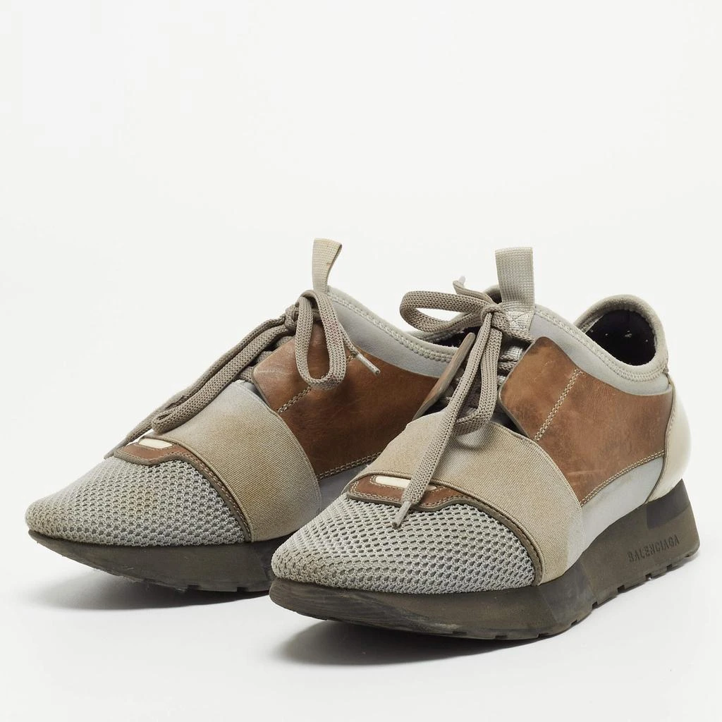 Balenciaga Balenciaga Grey/Brown Leather and Mesh Race Runner Sneakers Size 37 2