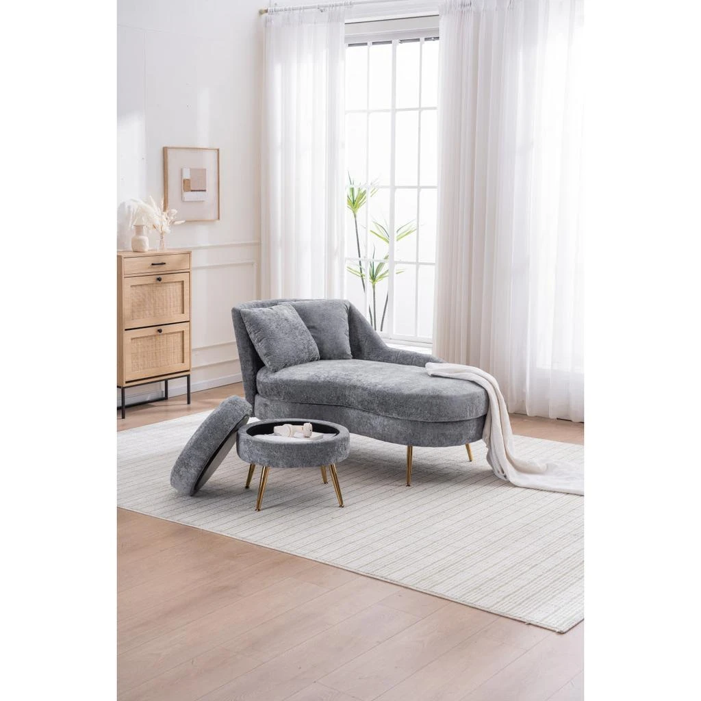 Streamdale Furniture Streamdale 58" Indoor Chenille Chair with Left Armrest 
Lumbar Pillow, Footstool Included. 2