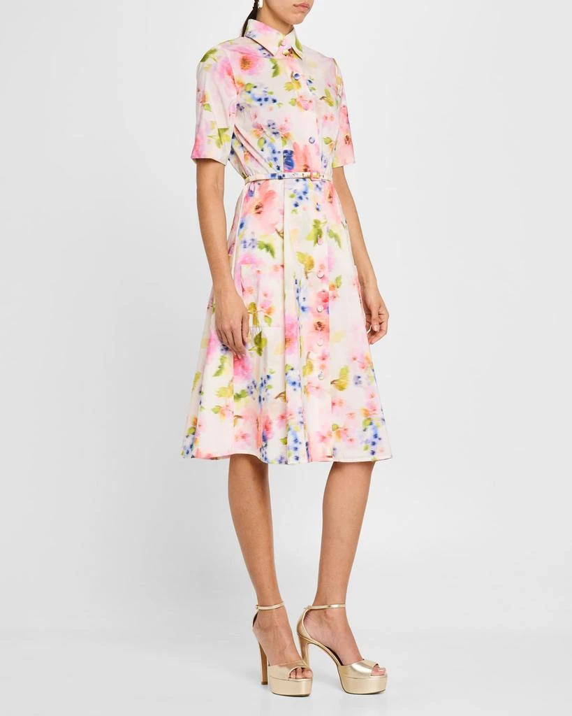 Pamella Roland Multi Floral Taffeta Short-Sleeve Shirtdress With Belt 4