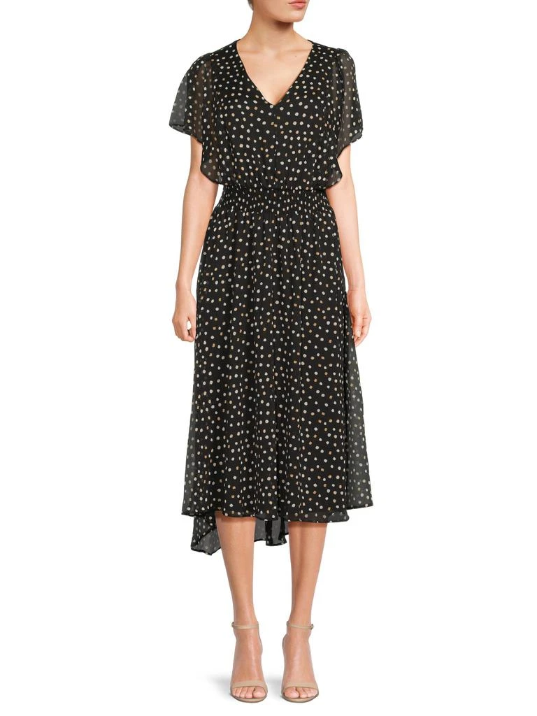 DKNY Polka Dot Flutter Sleeve Midi-Dress 1