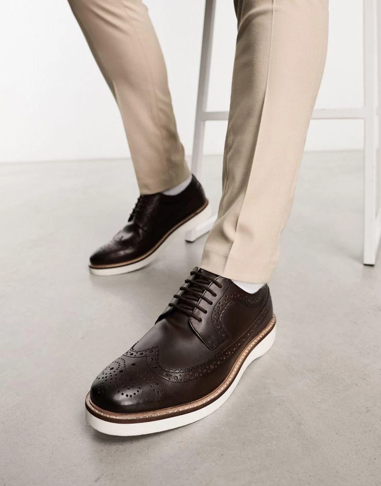 ASOS ASOS DESIGN brogue shoe in brown leather on white wedge sole 3