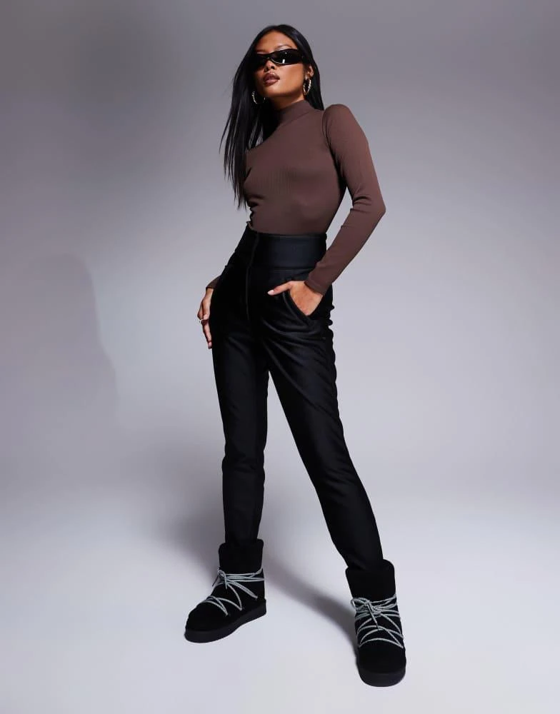 ASOS 4505 Petite Ski soft shell water repellent skinny ski trousers in black gloss 1