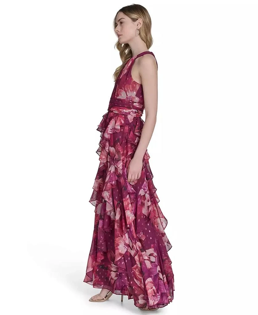 Eliza J Petite Printed Chiffon Ruffled-Skirt Halter Gown 3