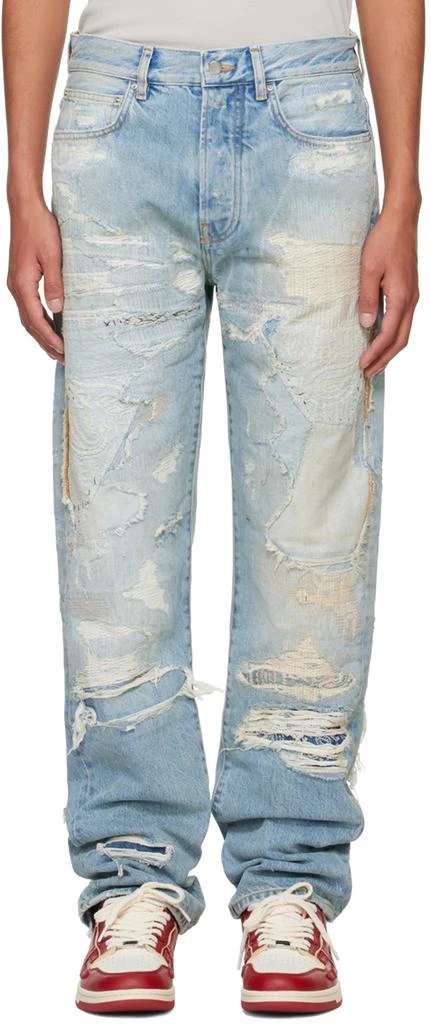 AMIRI Blue Repaired Straight Jeans 1