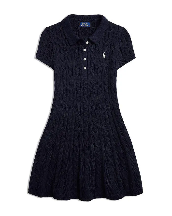 Ralph Lauren Girls' Cotton Polo Cable Knit Sweater Dress - Big Kid