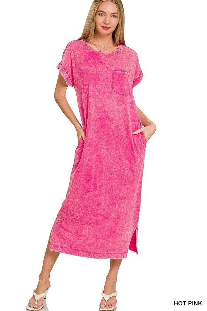 TRUEDAMES Washed Exposed Seam Short Sleeve T-Shirt Dress