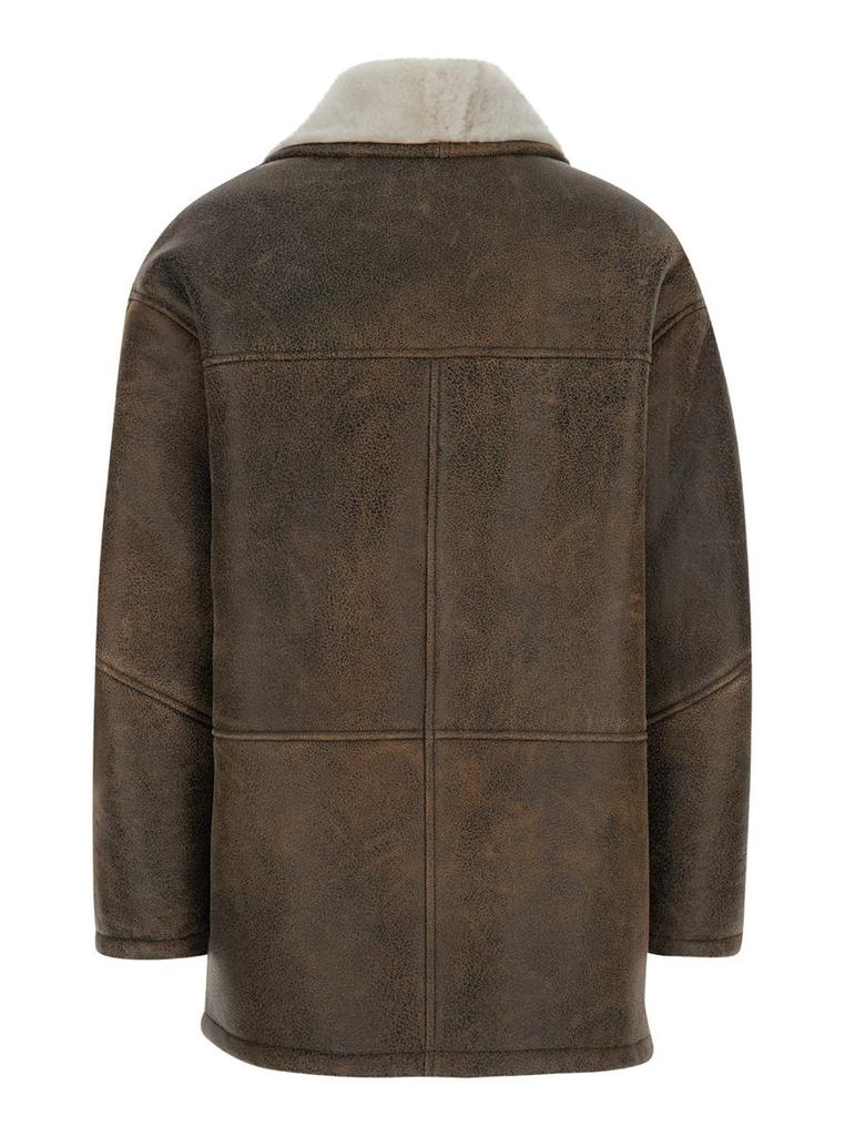 Blancha® Brown Jacket With Shearling Trim In Leather Woman