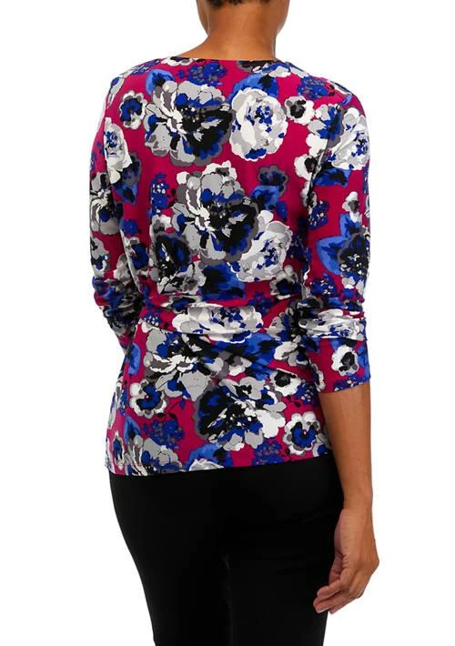 Kasper Womens 3 4 Sleeve Side Tie Printed Top 2