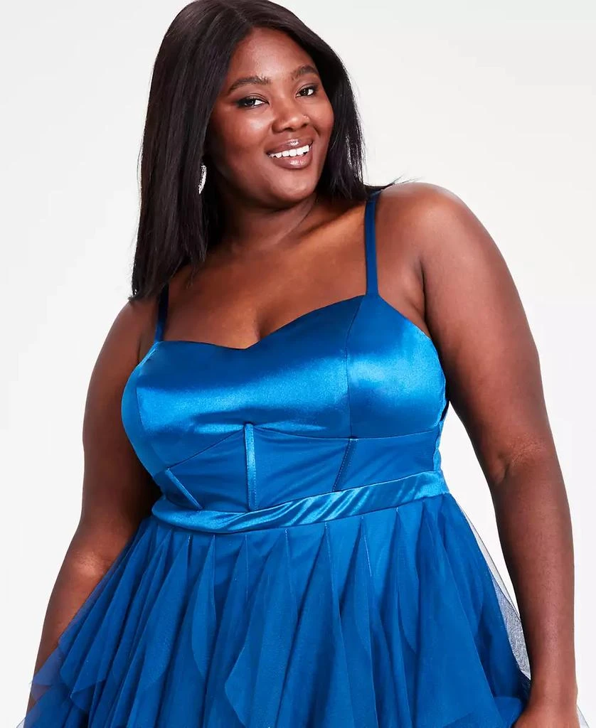 City Studios Trendy Plus Size Corset-Bodice Ruffled-Skirt Gown 4