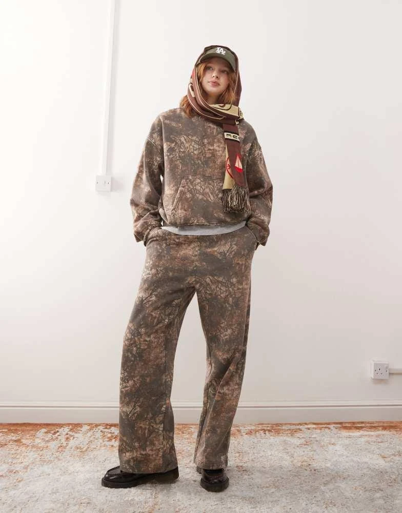 Weekday Weekday Carla co-ord oversized hoodie with distressed tie dye print in khaki 2