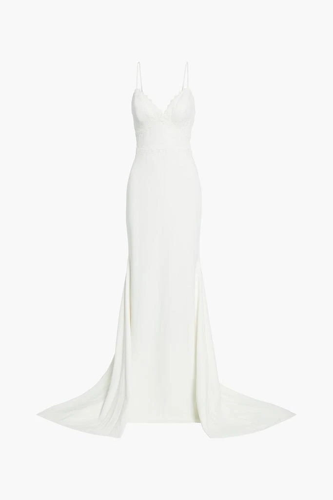 Theia Button-embellished embroidered lace and crepe bridal gown 1