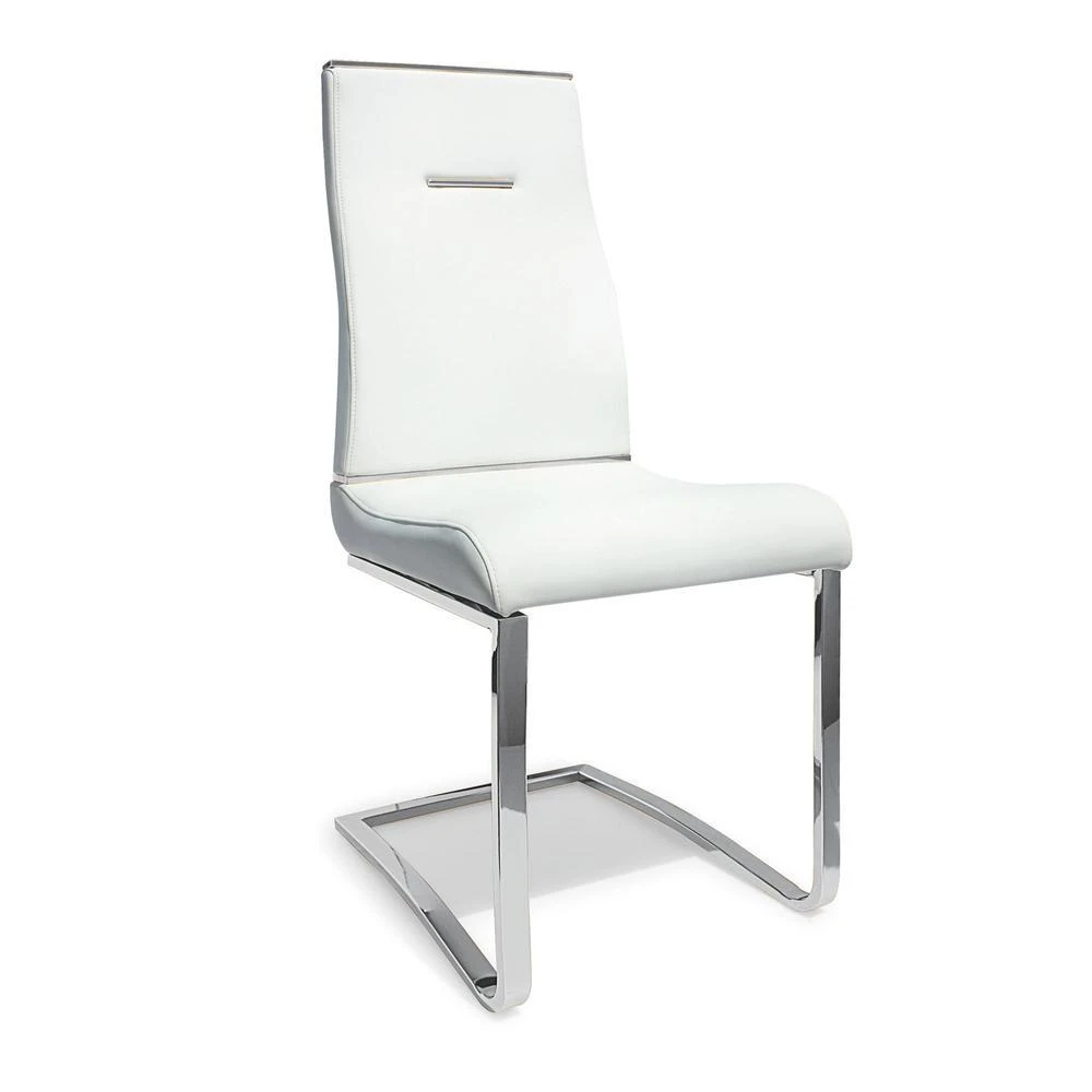 Creative Images Dining Chair, White Seat With Stainless Steel Base, Set Of 2
