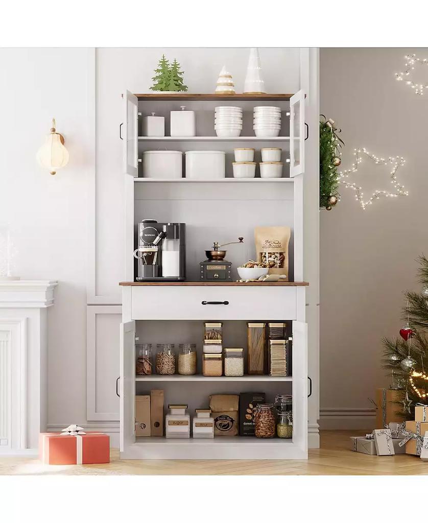 gaomon Kitchen Pantry Cabinet with Microwave Stand 4 Doors Adjustable Shelves 71 Inch High