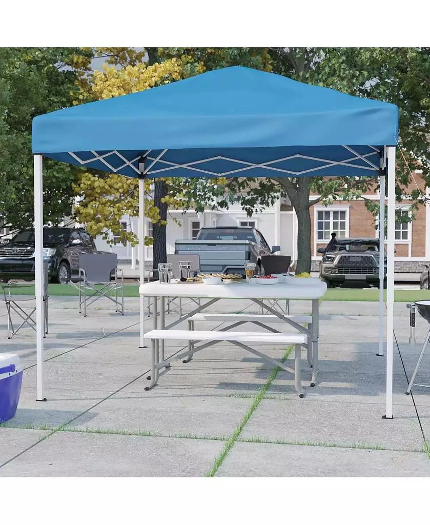 EMMA+OLIVER Portable Tailgate, Camping Or Event Set With White Pop Up Event Canopy Tent With Carry Bag And Folding Table With Benches Set 8