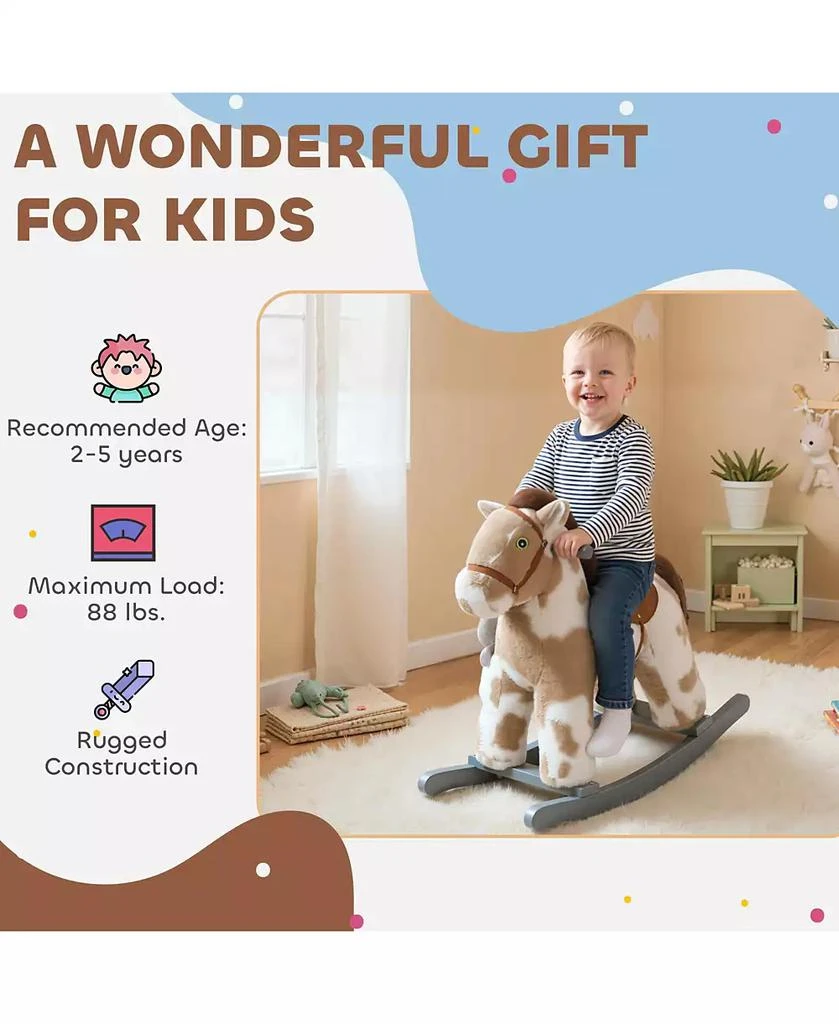 Qaba Rocking Horse, Kids Plush Animal Rocker with Realistic Neigh 9