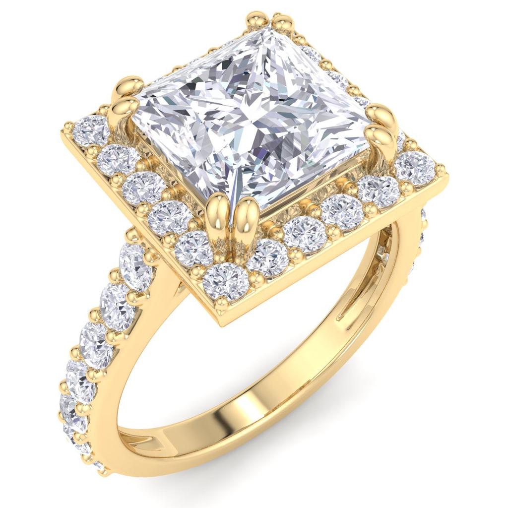 SSELECTS 4 Carat Princess Cut Lab Grown Diamond Halo Engagement Ring In 14K Yellow Gold G-H, Vs2