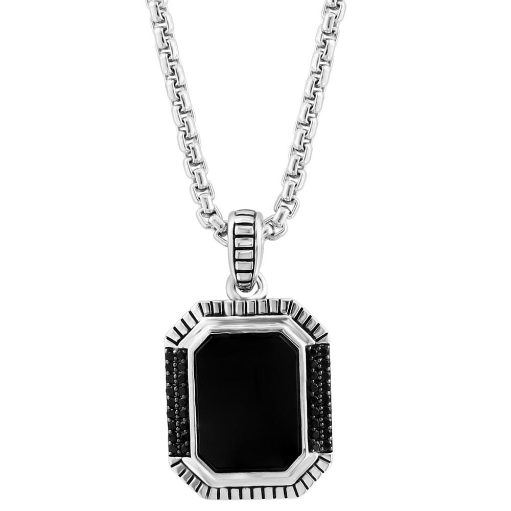 EFFY Collection EFFY® Men's Onyx & Black Spinel 22" Pendant Necklace in Sterling Silver