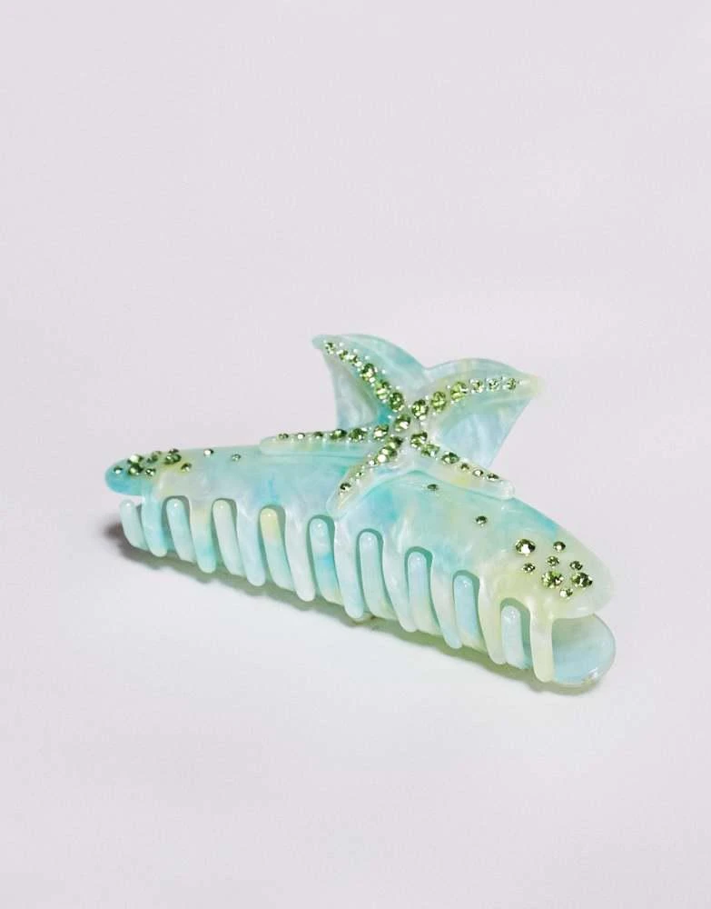 Kaiia Kaiia exclusive starfish diamante starfish hair claw clip in blue and green 2