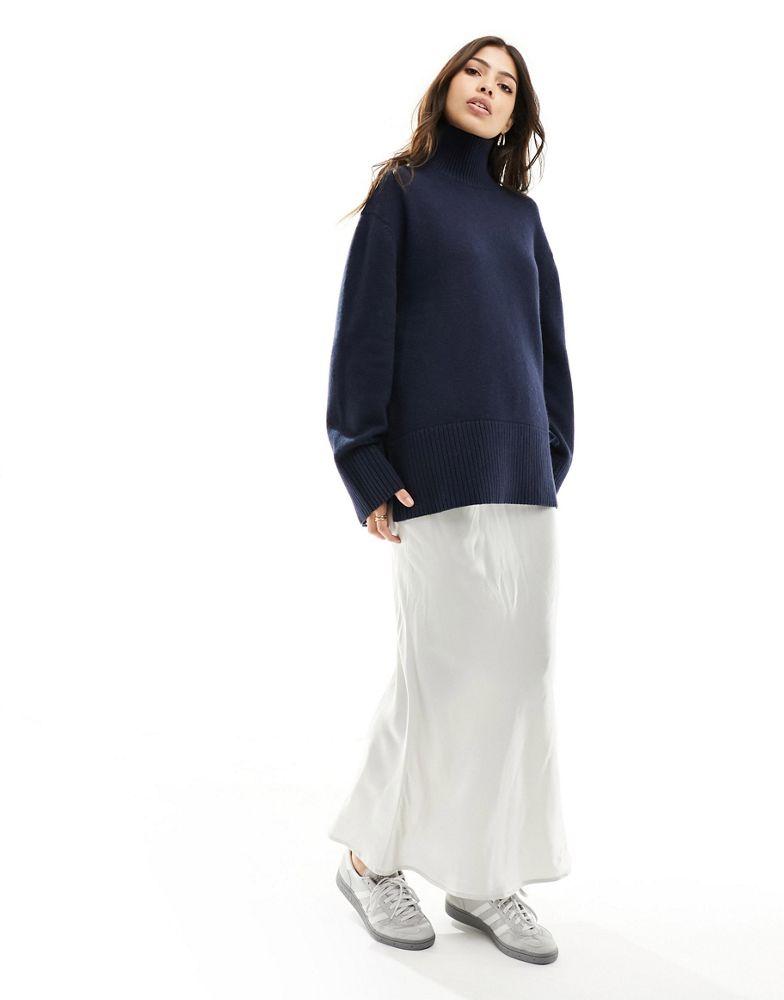 & Other Stories & Other Stories merino wool and cotton blend high neck oversize jumper in dark blue