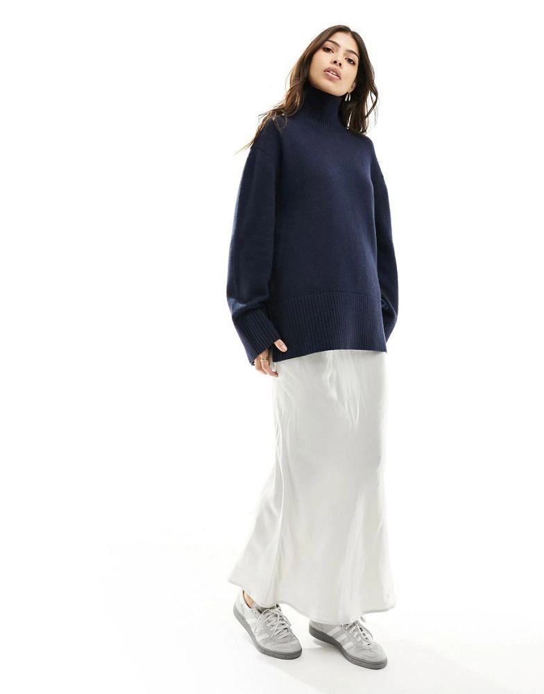 & Other Stories & Other Stories merino wool and cotton blend high neck oversize jumper in dark blue 1