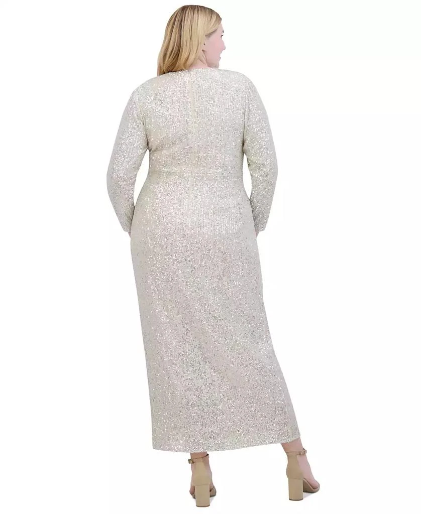 Eliza J Plus Size Boat-Neck Long-Sleeve Sequin Gown 2