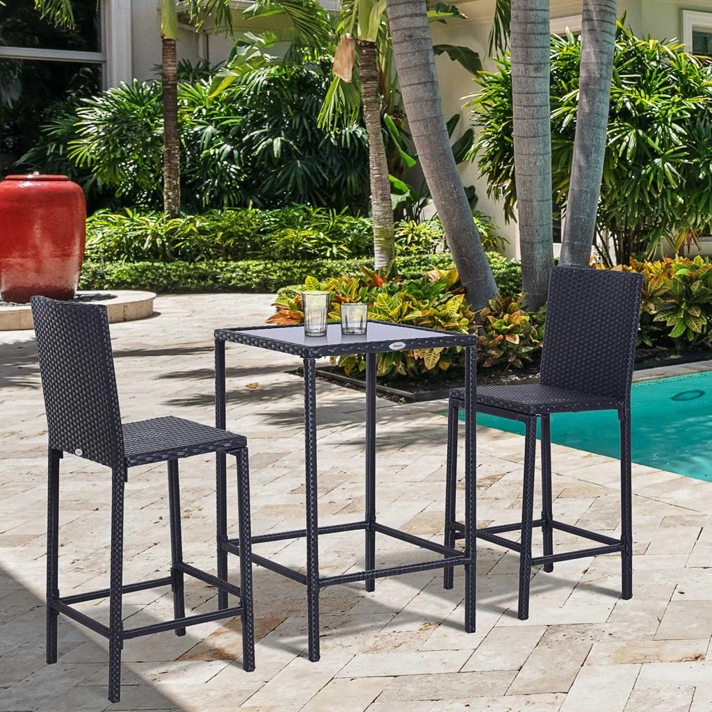Hivvago 3-Piece Rattan Bar Set with Glass Top Table 
2 Stools 2