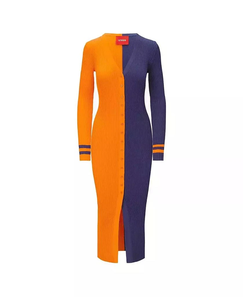 Staud Women's Orange, Navy Denver Broncos Shoko Knit Button-Up Sweater Dress 2