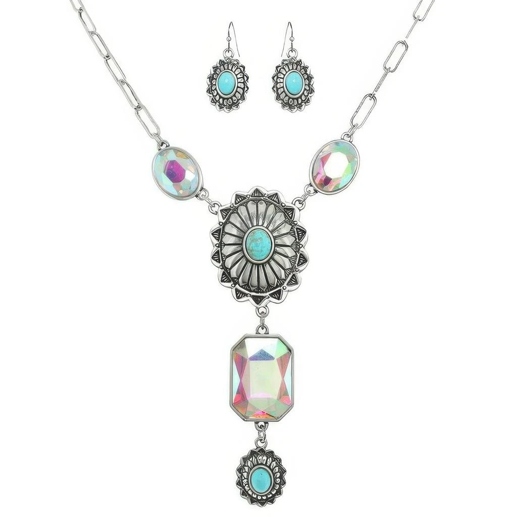 TRUEDAMES Western Cross Gemstone Turquoise Necklace Set 2