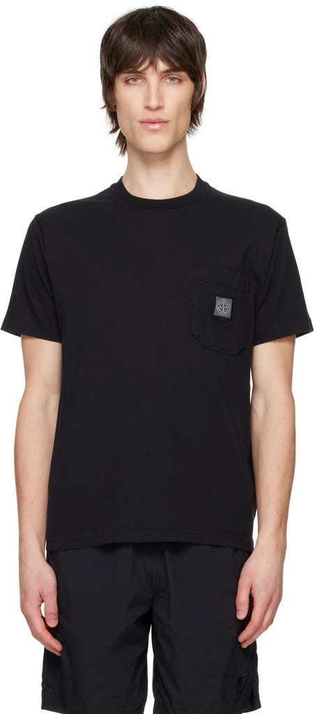 Stone Island Black Organic Cotton Jersey Fissato Effect T-shirt 1