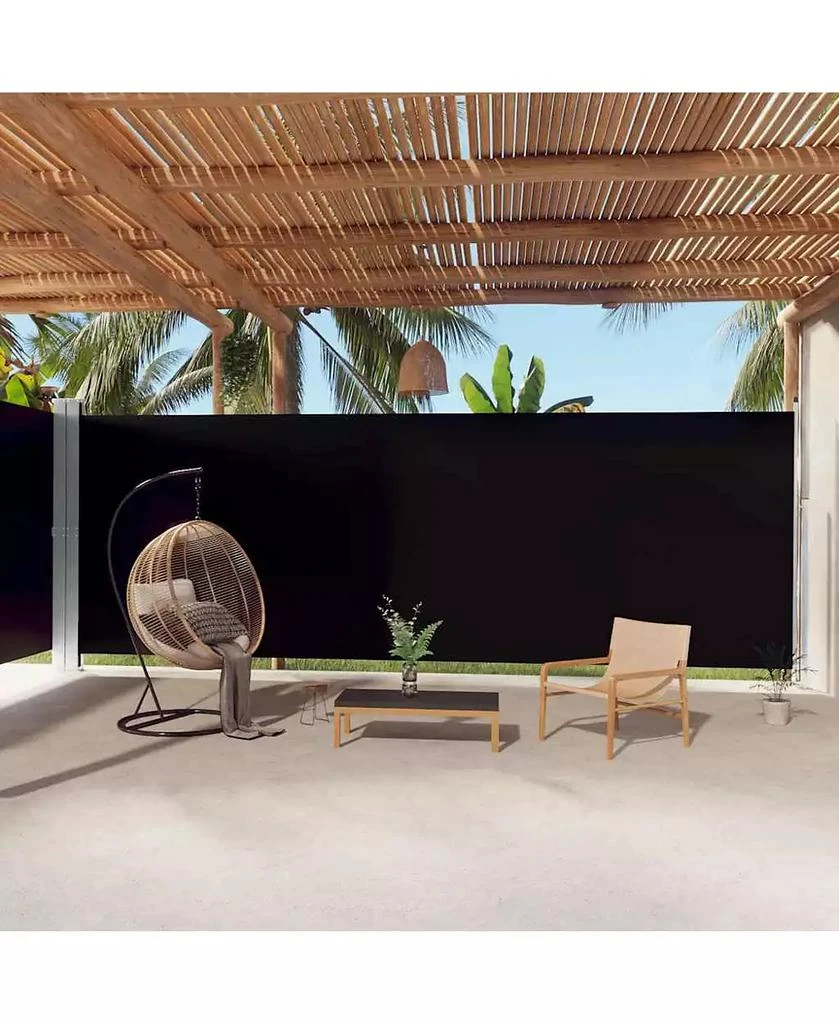 vidaXL Side Awning Black Polyester, Steel, Aluminum Large Retractable 2