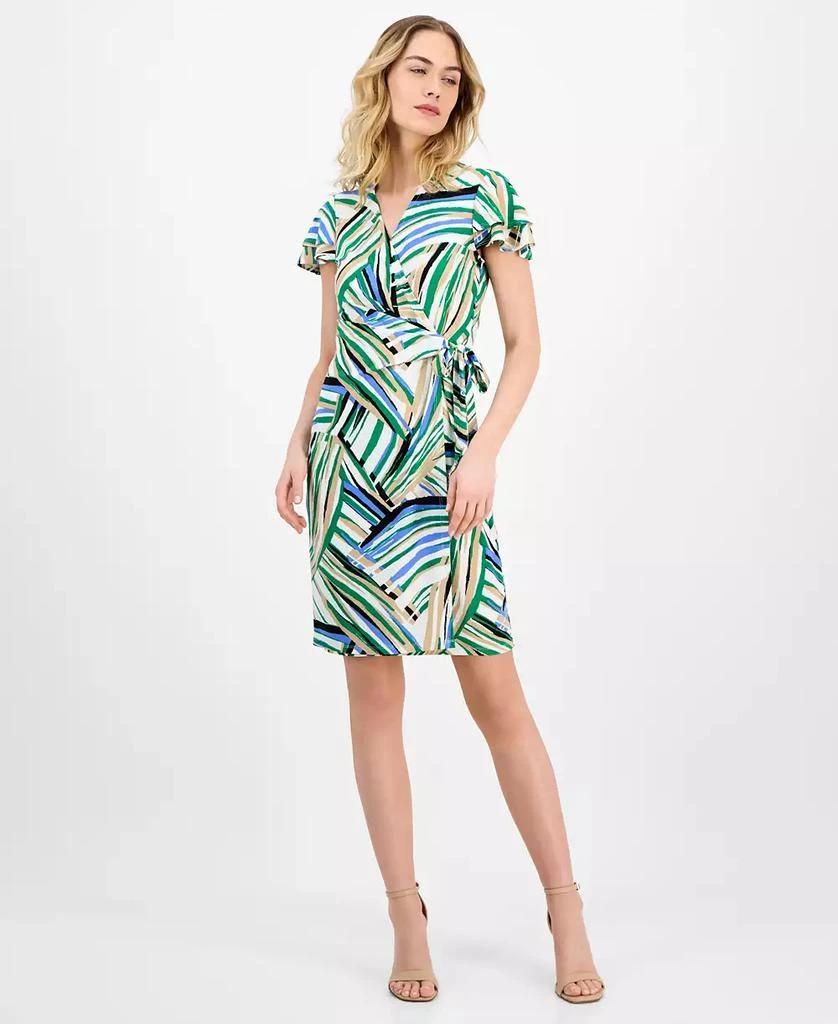 Anne Klein Women's Faux-Wrap Flutter-Sleeve Print Dress, XXS-P/ 1