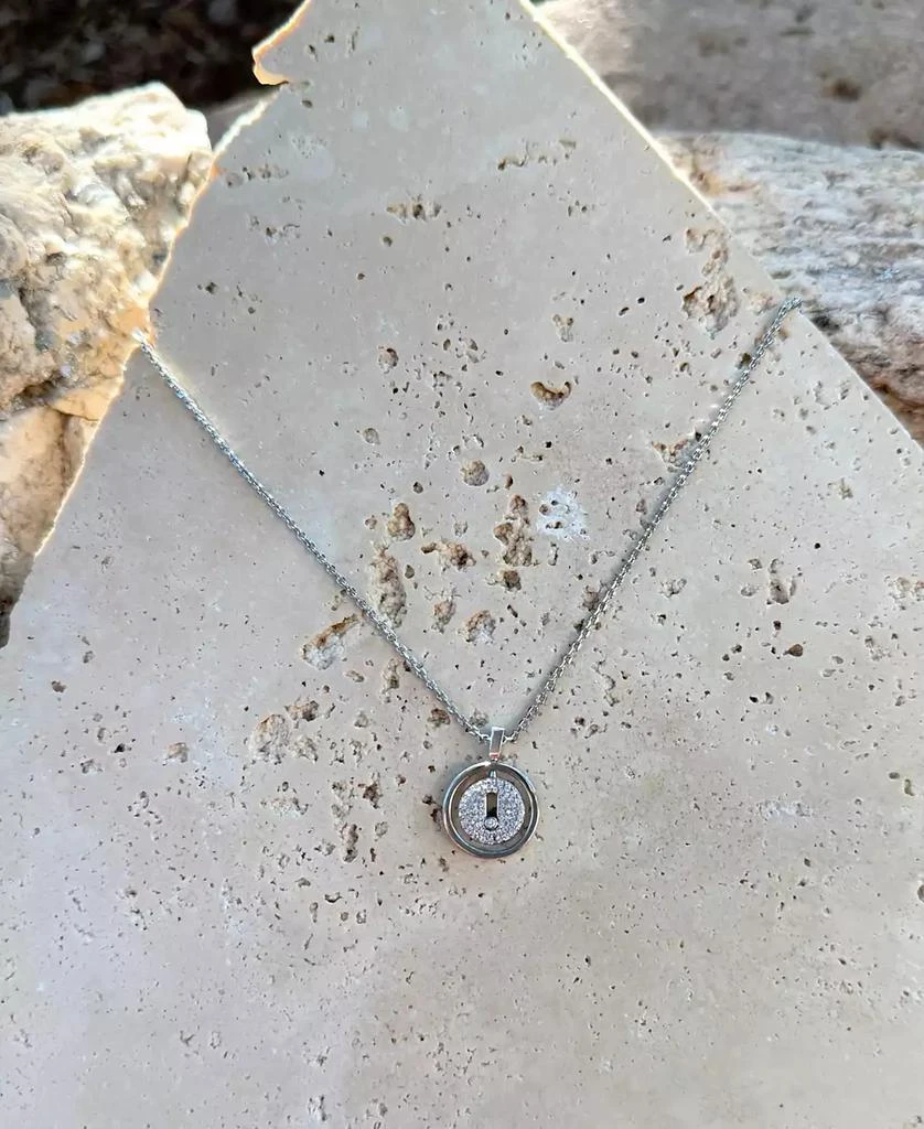 ADORNIA Silver CZ Dancing Stone Disc Pendant Necklace 3