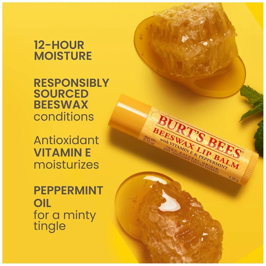 Burt's Bees Lip Balm, Natural Origin Lip Care Peppermint, Beeswax 9