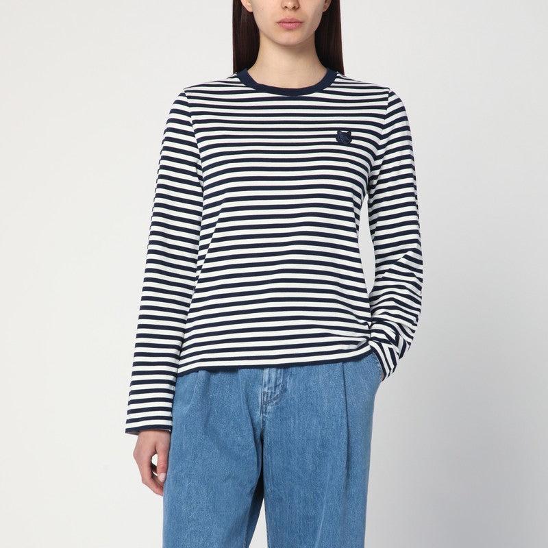 Maison Kitsune Women's Navy/ Striped Sweater With Logo Patch