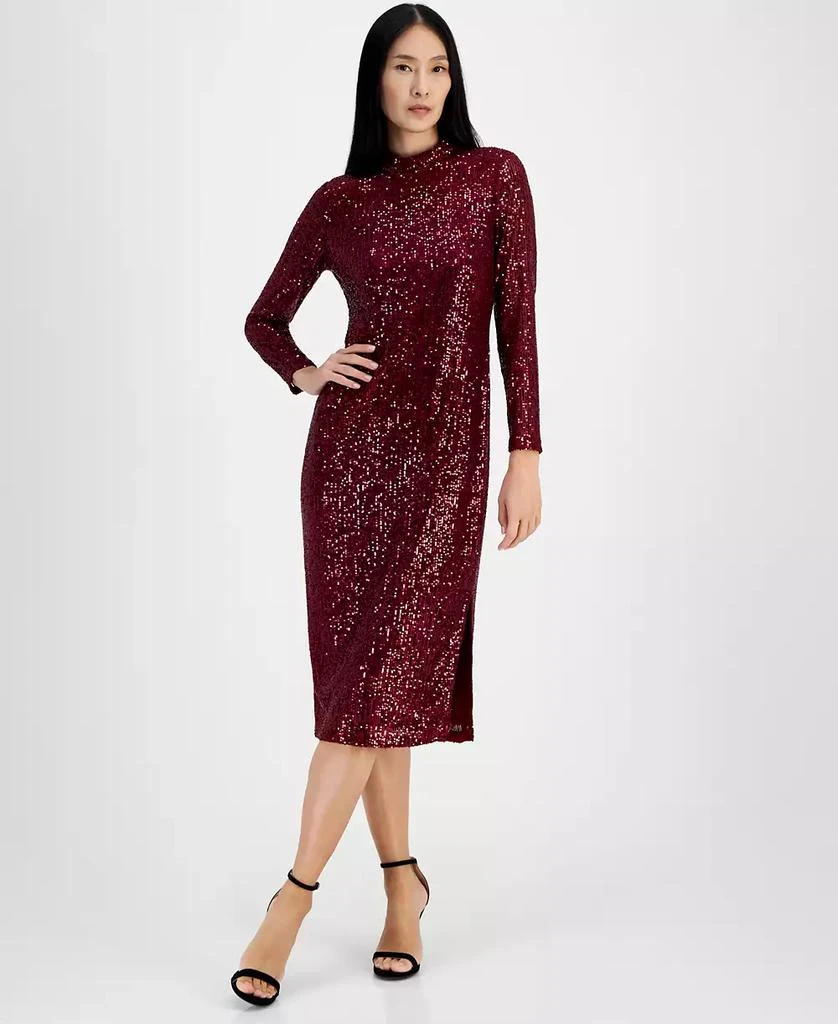 Anne Klein Women's Mock-Neck Sequin Midi Dress 1
