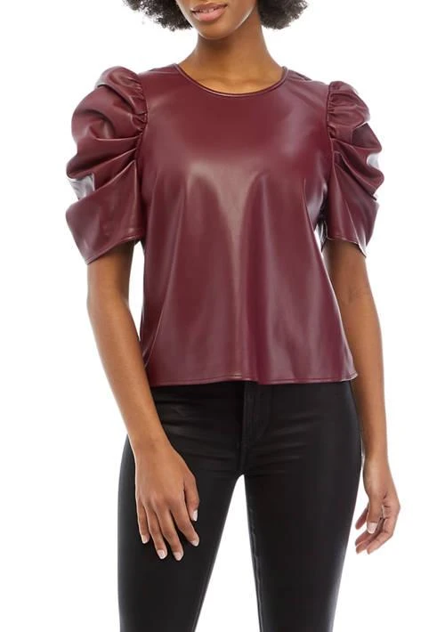 Joe
s Jeans Women
s The Kira Vegan Leather Puff Sleeve Top