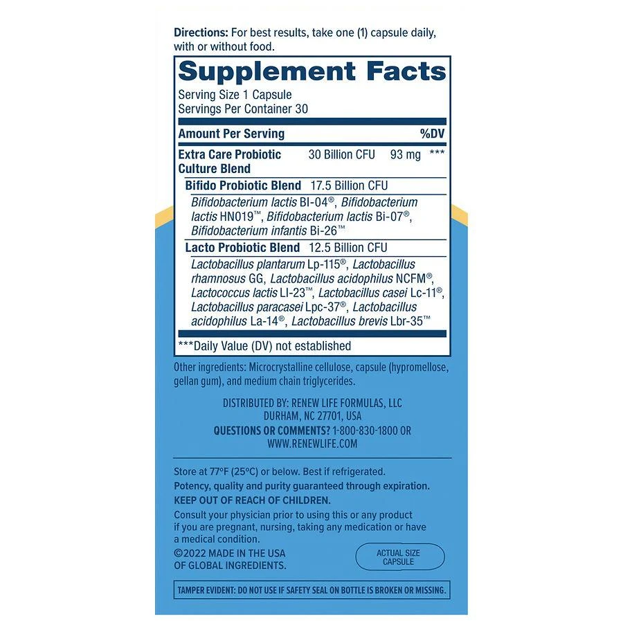 ReNew Life Adult Extra Care Digestive Probiotic, 30 Billion CFU Per Capsule 4