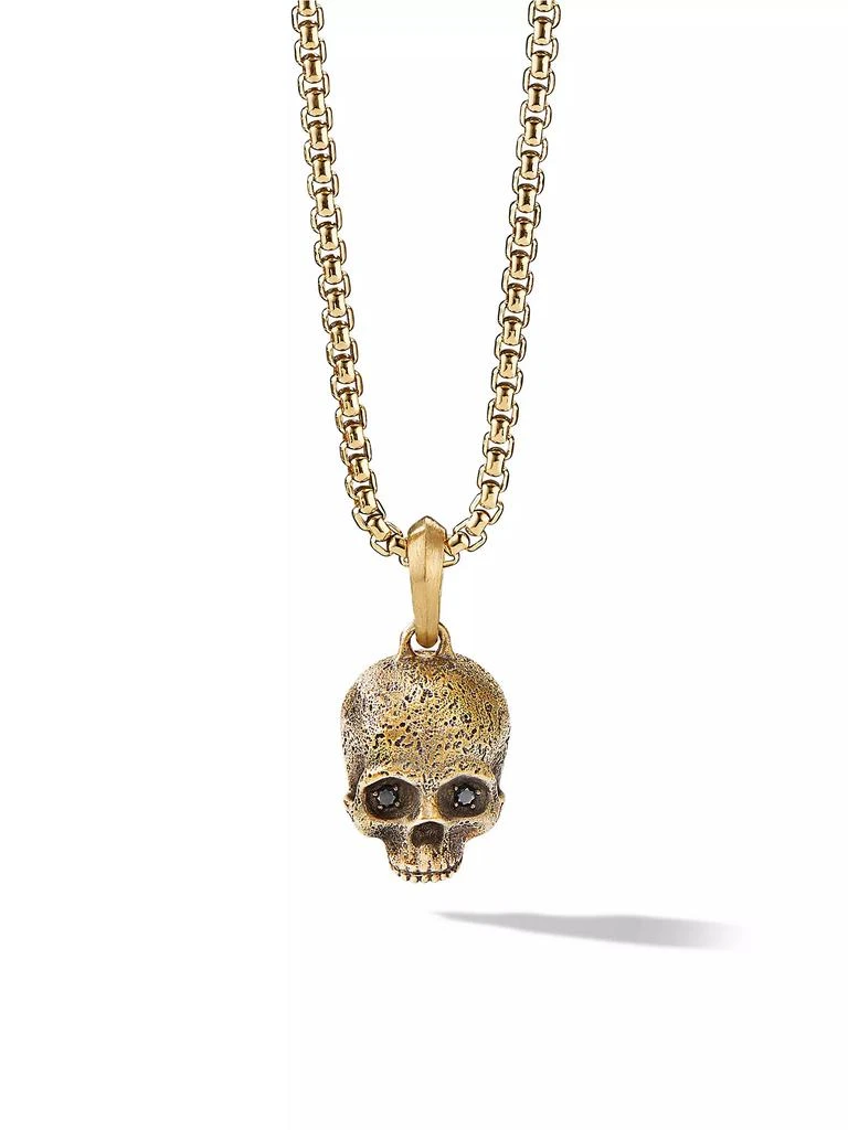 David Yurman Memento Mori Skull Amulet in 18K Yellow Gold with Pave Black Diamonds, 18MM 1