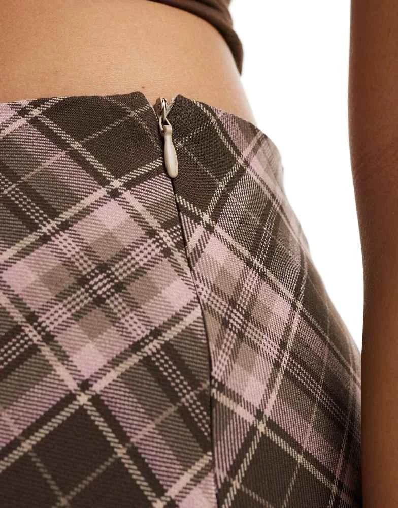 minga Minga London plaid midi skirt in brown and pink 4