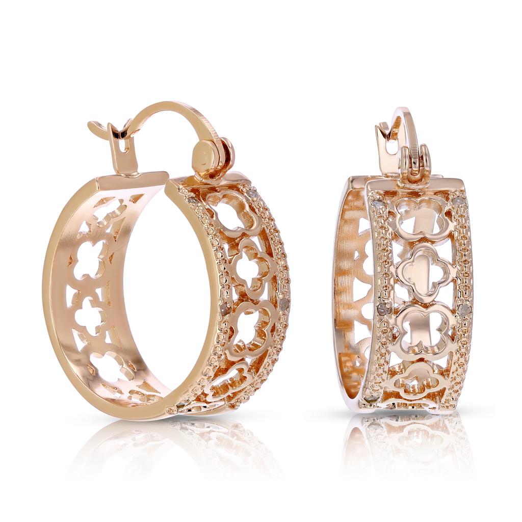 Vir Jewels 1/20 cttw Diamond Hoop Earrings Pink Gold Plated over Brass Clover 1/2 Inch