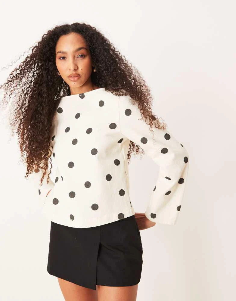 ASOS ASOS DESIGN cocoon sleeve denim top in polka dot print 1