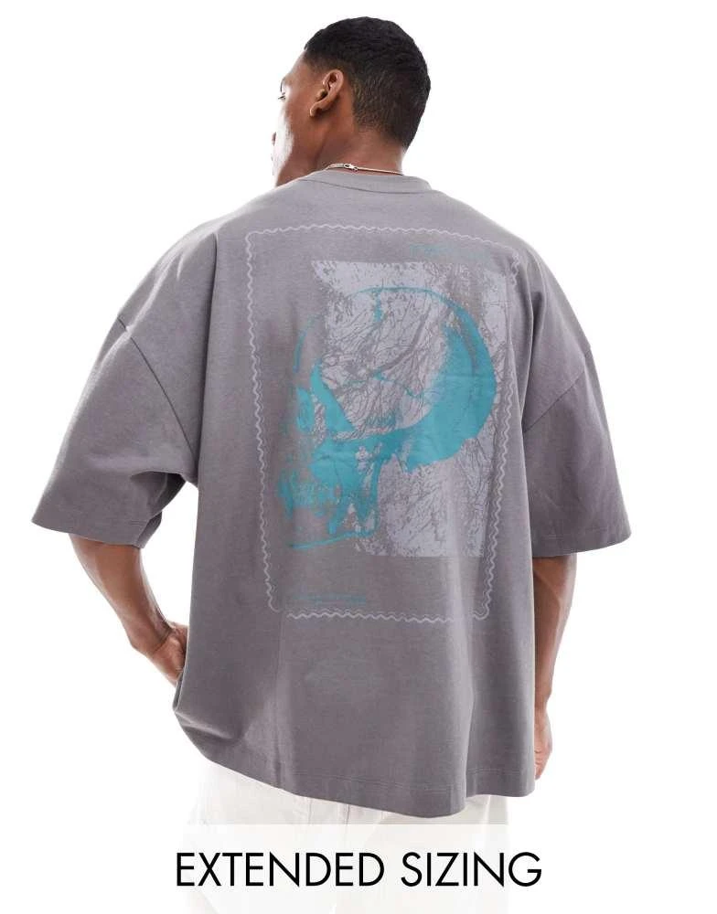 ASOS ASOS DESIGN extreme oversized t-shirt grey with skull back print 1