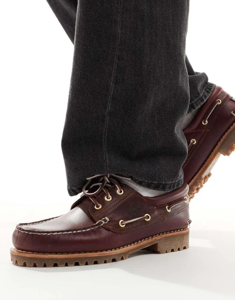 Timberland Timberland authentics 3 eye classic boat shoes in burgundy full grain leather 1