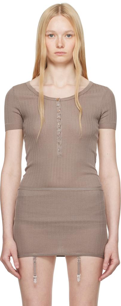 Lemaire Taupe Buttoned Rib Bodysuit