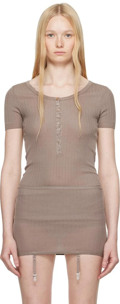 Lemaire Taupe Buttoned Rib Bodysuit 1