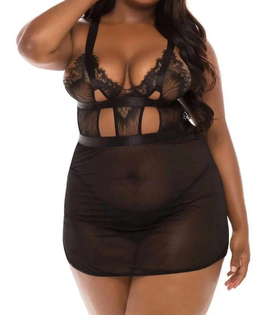 Oh La La Cheri Oh La La Cheri - Janet Eyelash Lace And Mesh Babydoll Set - Plus