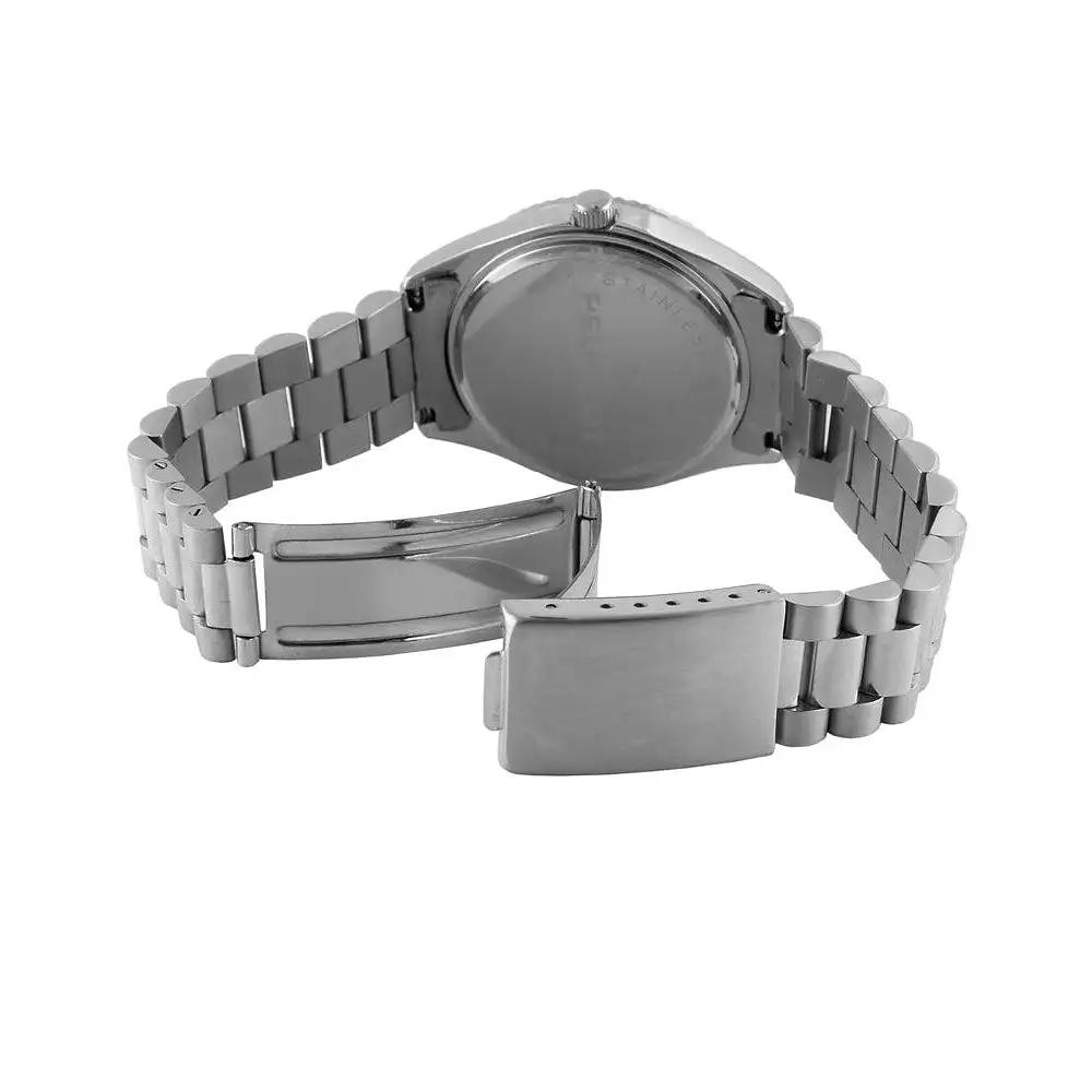 Peugeot Men's 40mm Silver Face Fluted Bezel Stainless Steel Bracelet Watch
